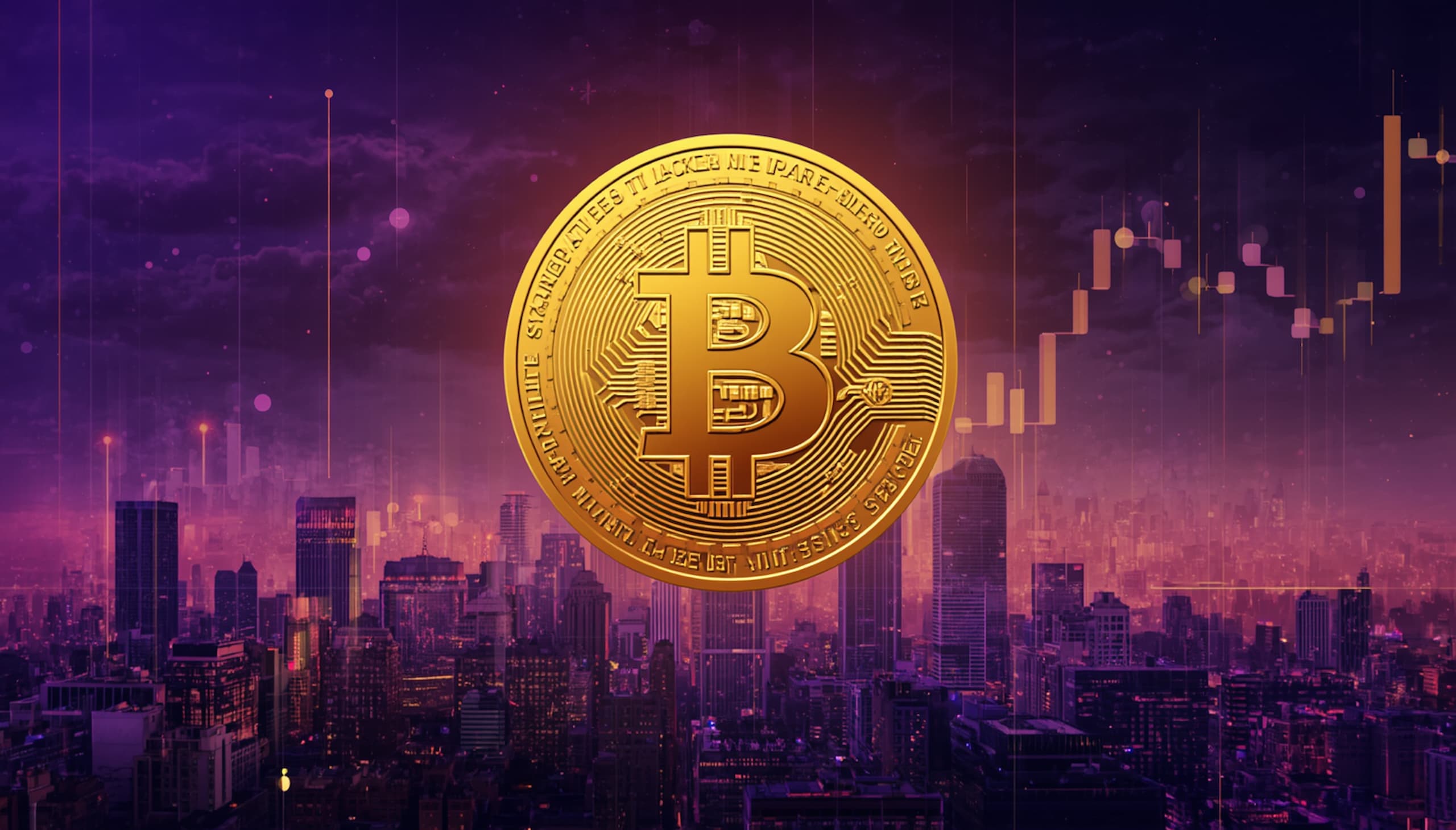 Bitcoin $200K price target chart with rising gold coin and institutional investors in a futuristic financial setting 2026