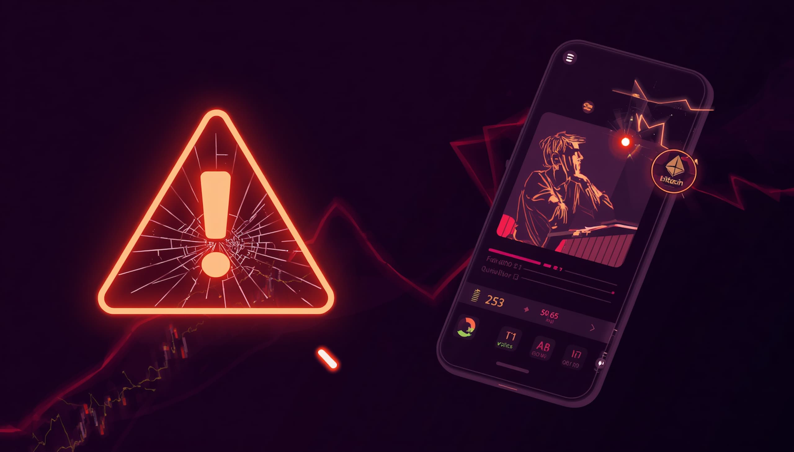 Beginner crypto investor mistakes illustrated with falling coins, red charts, and a warning sign on dark digital background — 2026