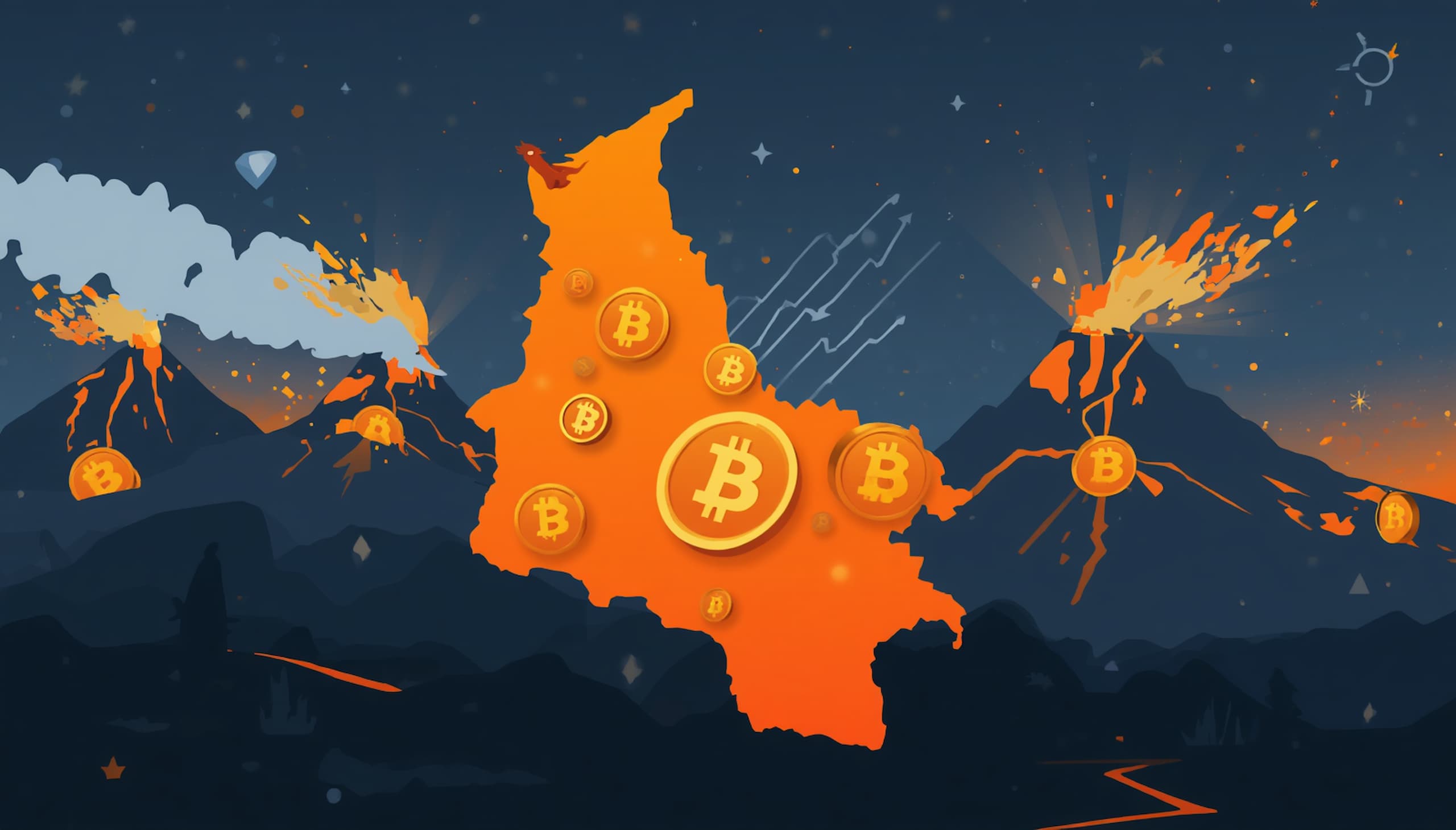 El Salvador Bitcoin experiment — President Bukele and Bitcoin reserve strategy illustrated with crypto and Central American landscape, 2026