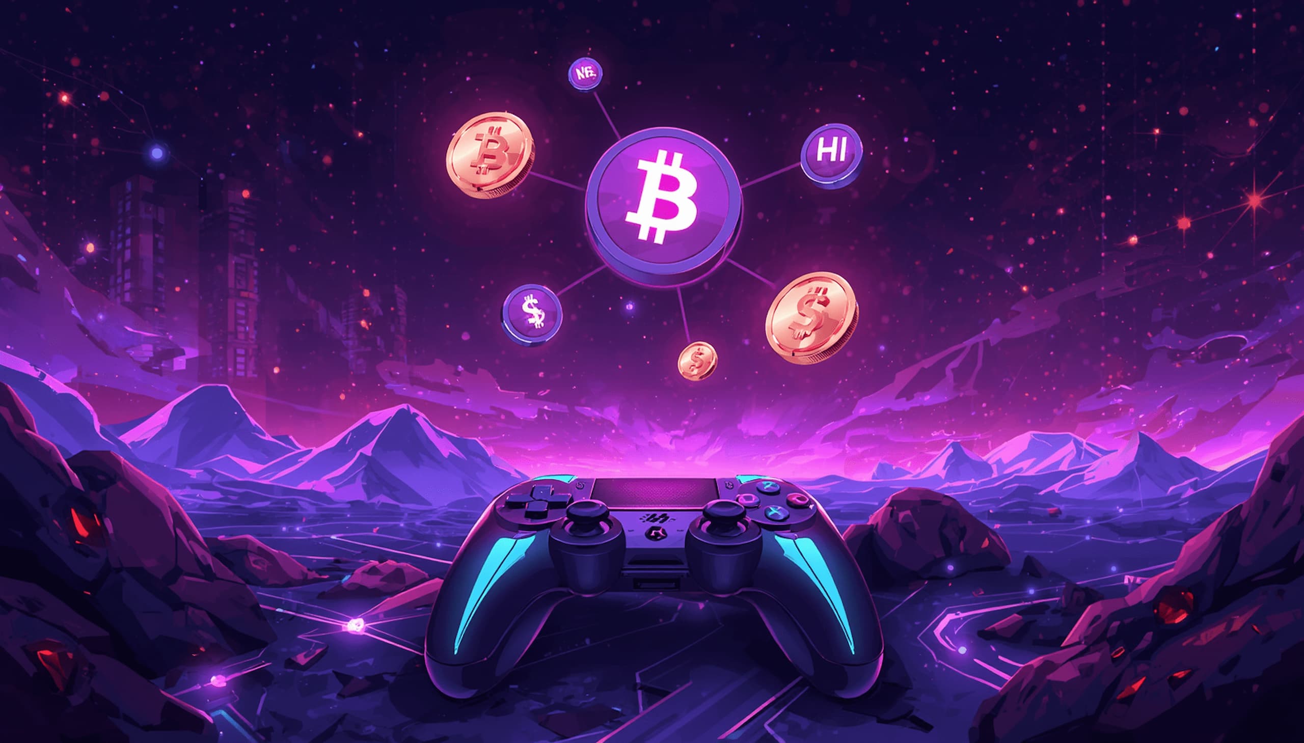 Best play to earn crypto games 2026 — colorful blockchain gaming landscape with NFT tokens and crypto rewards