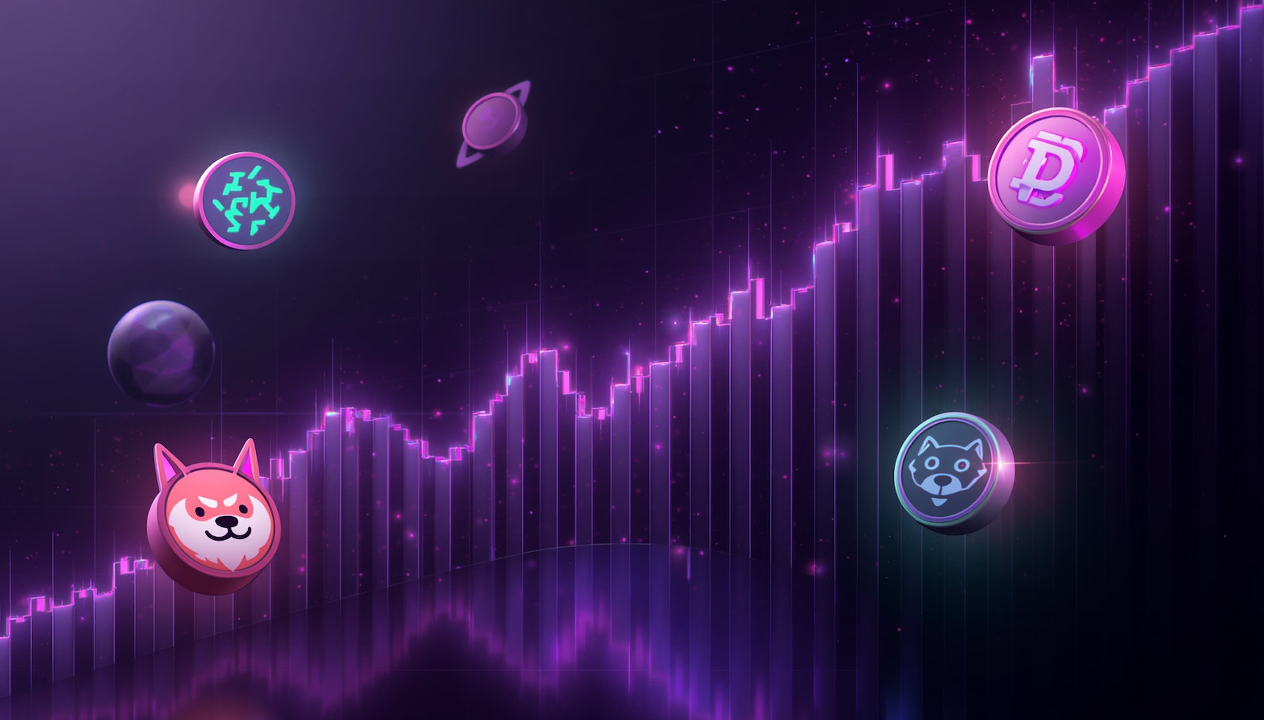 Meme coin 2026 market rally showing Dogecoin PEPE and Shiba Inu price charts on neon crypto dashboard
