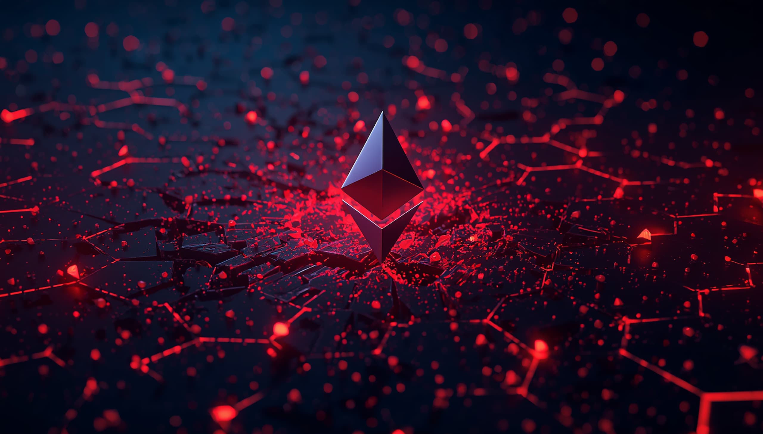 Hidden risks of DeFi illustrated with cracked blockchain grid and warning symbols on a dark blue digital background, 2026