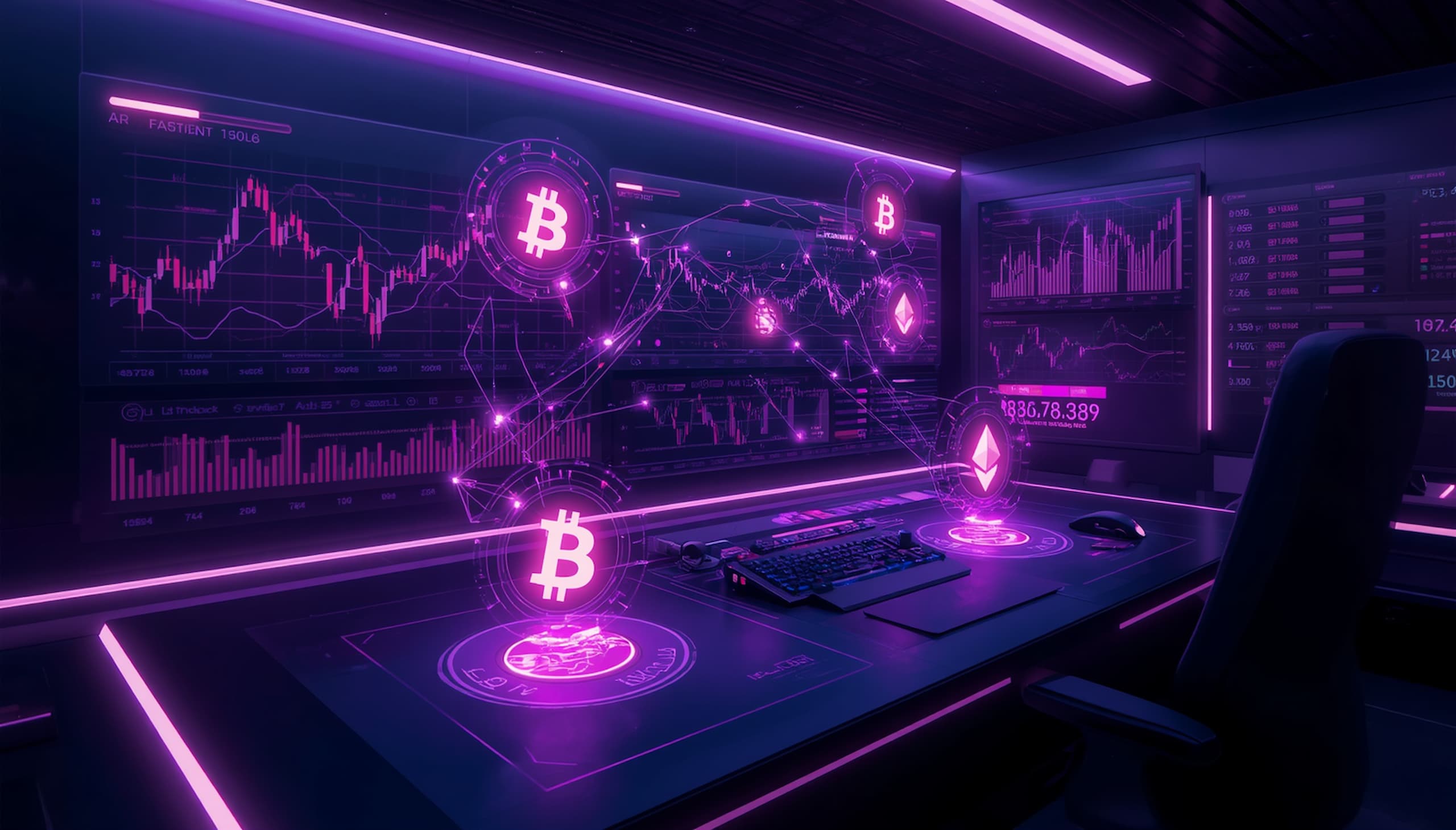 AI tools to analyze the crypto market displayed on a futuristic trading dashboard with charts and data signals in 2026