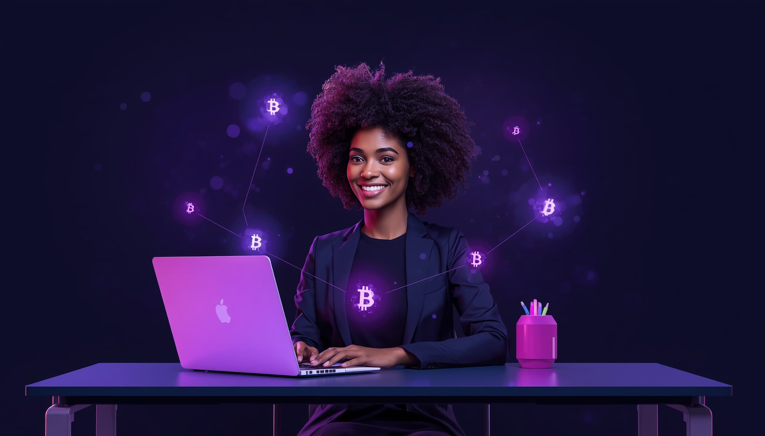 Professional launching a web3 career without coding — blockchain career path illustration 2026